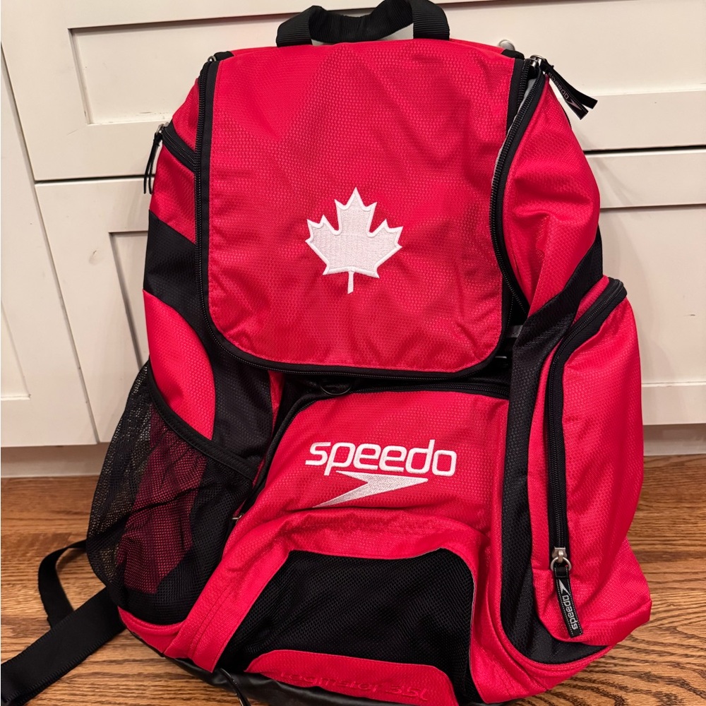 Brand NEW! speedo Red and Black Backpack with Maple Leaf
